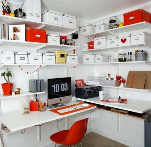 Clever workplace design with more storage space Clever workplace design with more storage space