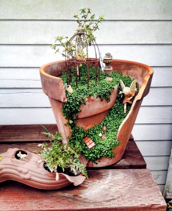 Creative Landscaping with broken plant pots