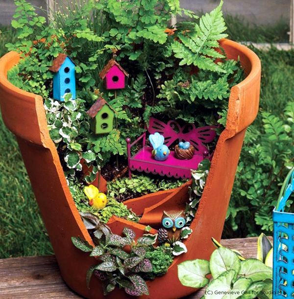 Creative Landscaping with broken plant pots