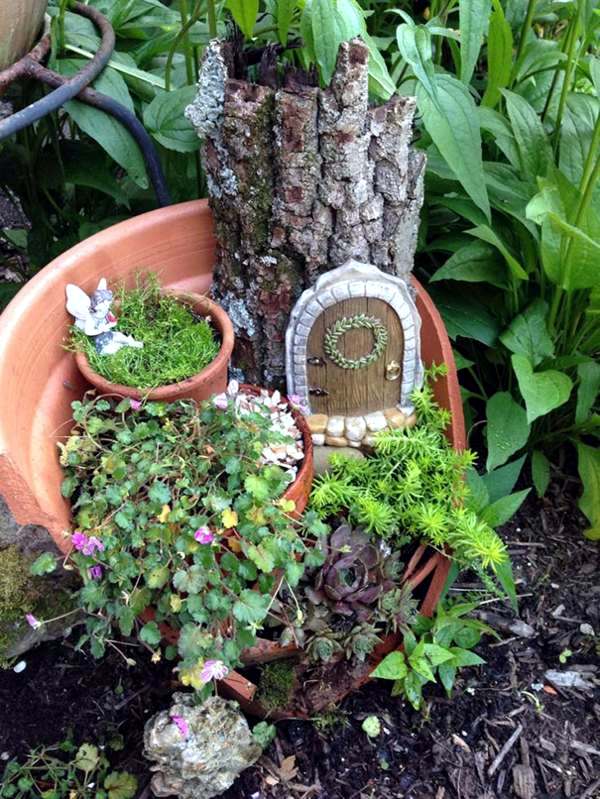 Creative Landscaping with broken plant pots