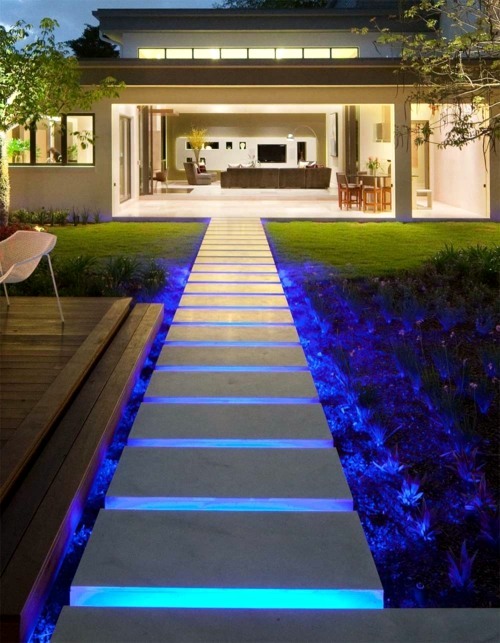 Cool interior design ideas for modern outdoor stairs with lighting