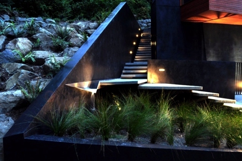 Cool interior design ideas for modern outdoor stairs with lighting