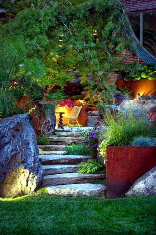 Cool interior design ideas for modern outdoor stairs with lighting