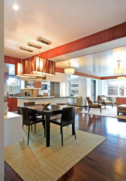 How to combine the carpets in an open living plan?