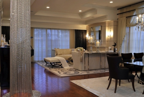 How to combine the carpets in an open living plan?