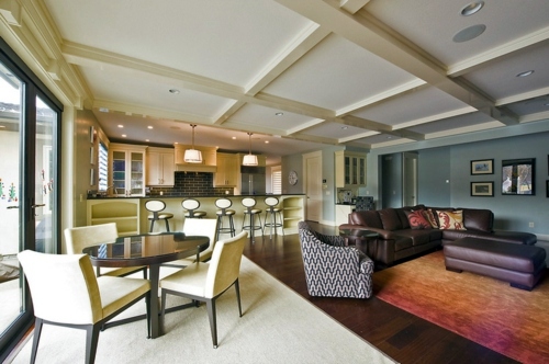 How to combine the carpets in an open living plan?