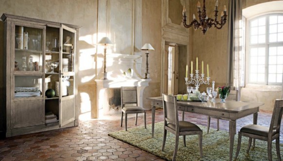 Elegant decor in the dining room with rustic furniture