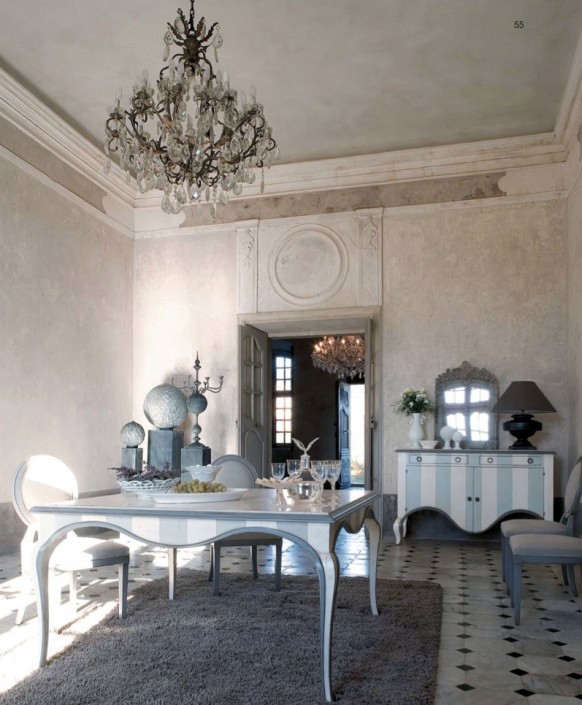 Elegant decor in the dining room with rustic furniture