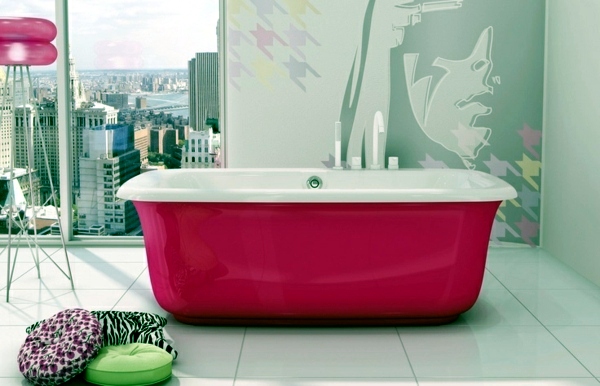 Freestanding bathtub in modern bathroom