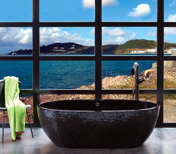 Freestanding bathtub in modern bathroom