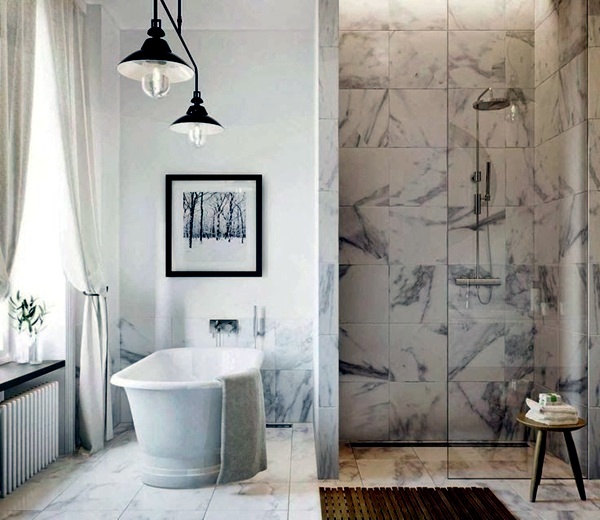 Freestanding bathtub in modern bathroom