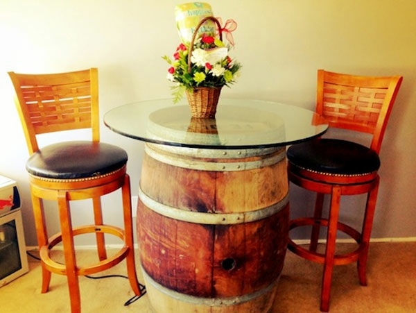 Wine barrel bar table and many other DIY furniture that can be transferred into an old barrel itself