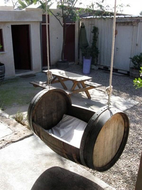 Wine barrel bar table and many other DIY furniture that can be transferred into an old barrel itself