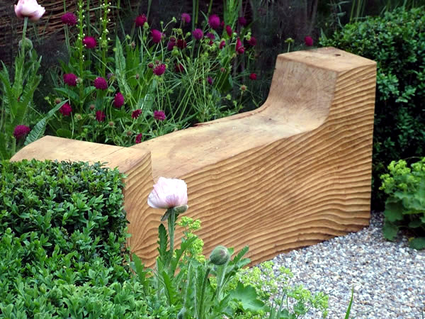 The modern garden bench made of wood