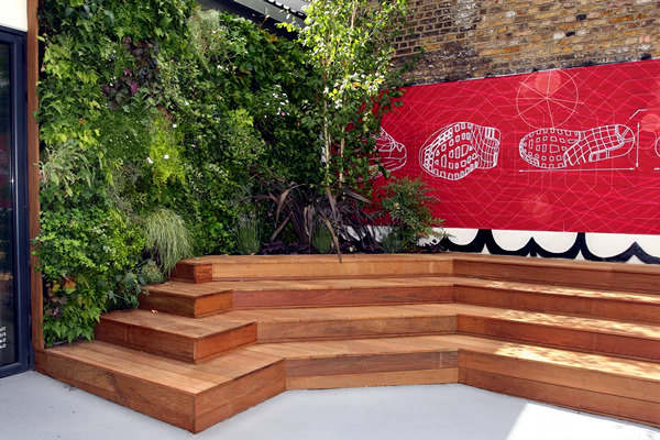 The modern garden bench made of wood The modern garden bench made of wood