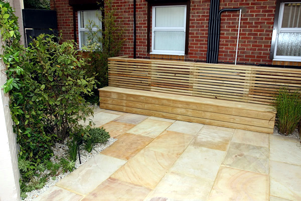 The modern garden bench made of wood The modern garden bench made of wood