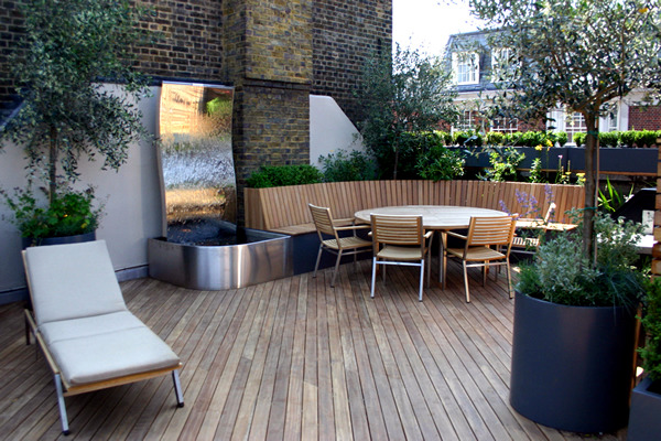 The modern garden bench made of wood The modern garden bench made of wood