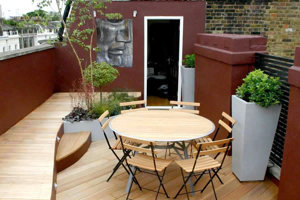 The modern garden bench made of wood The modern garden bench made of wood