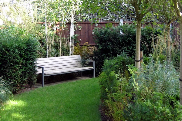 The modern garden bench made of wood