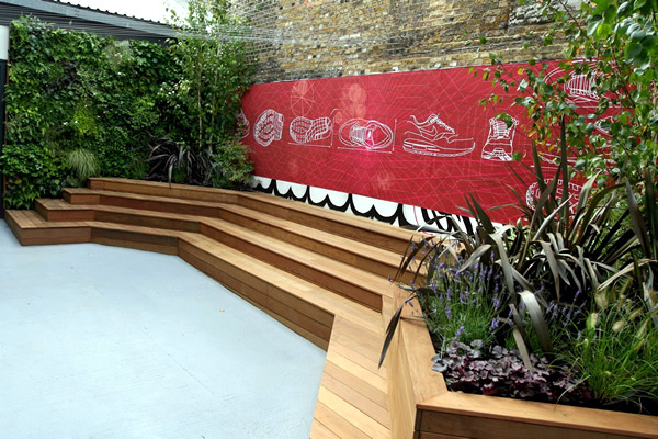 The modern garden bench made of wood The modern garden bench made of wood