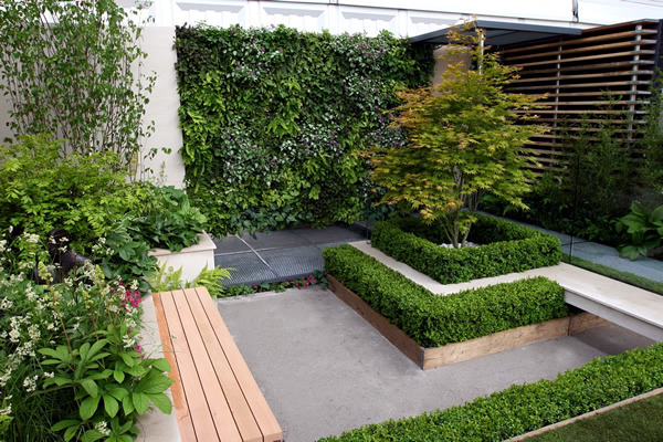 The modern garden bench made of wood The modern garden bench made of wood