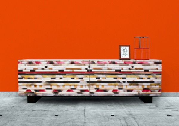 Designer Möbel - Living room set up - Buffet wings out of recycled strips Designer Möbel - Living room set up - Buffet wings out of recycled strips