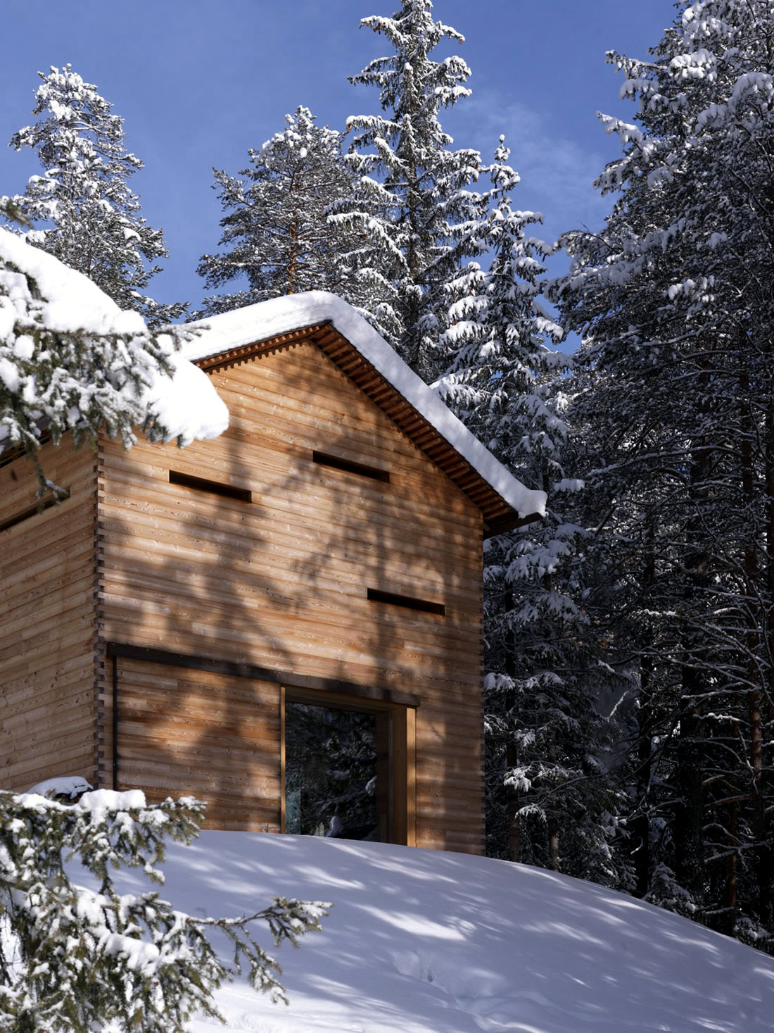 Interior design of a paneled entirely with wood cabin