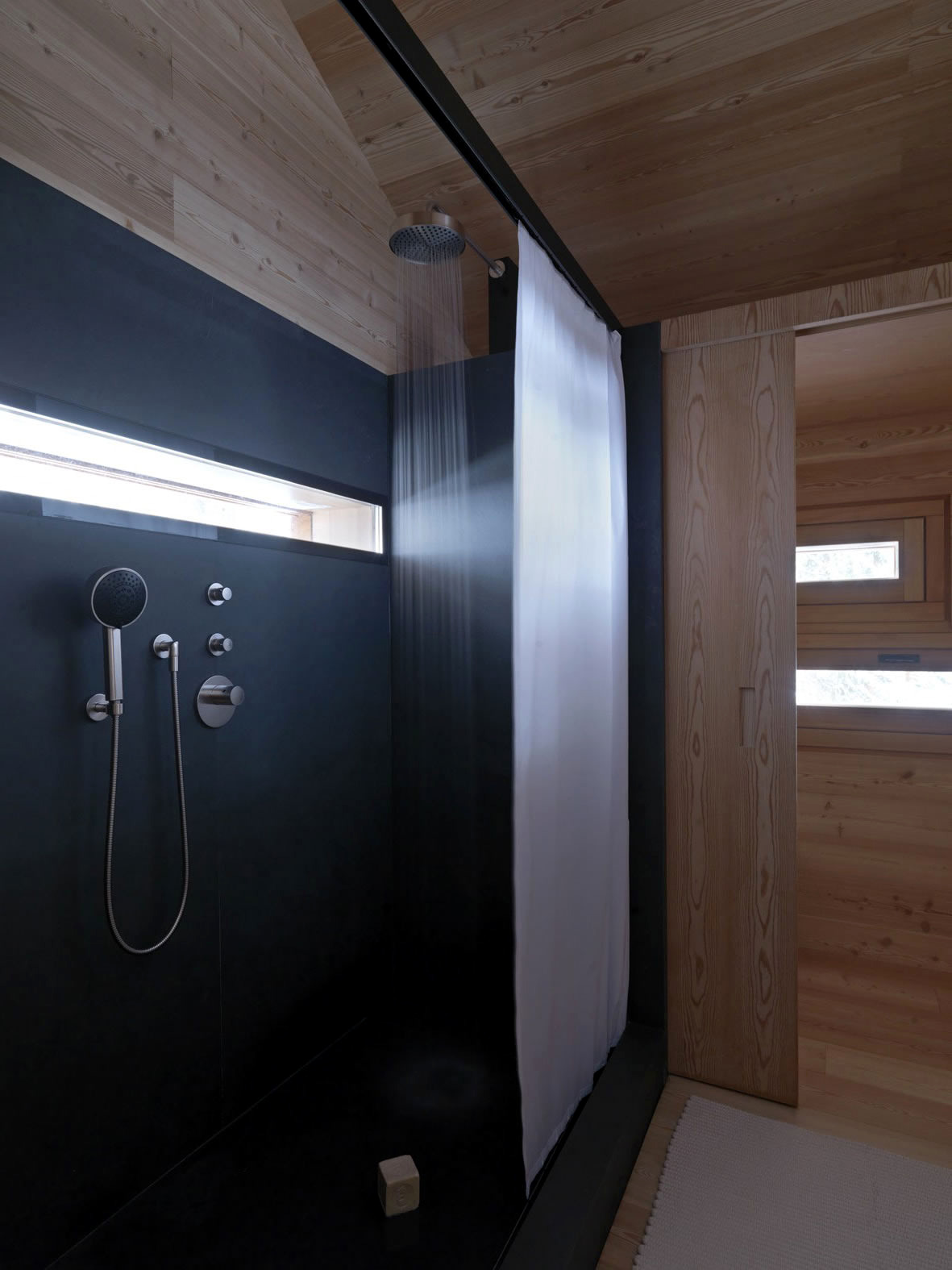Interior design of a paneled entirely with wood cabin