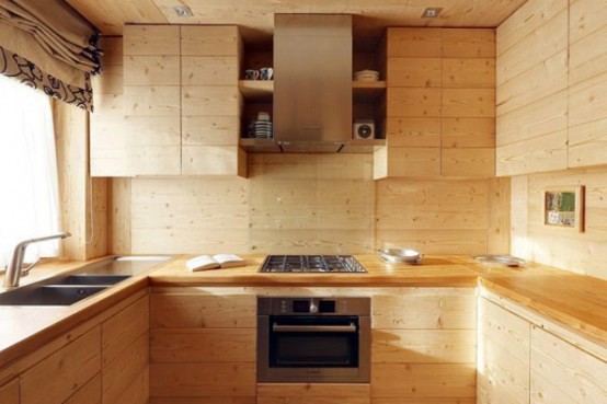 Wooden Interior Design - Elegant apartment in the rustic real wood