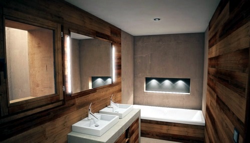Attractive bathroom with bath from wood Attractive bathroom with bath from wood