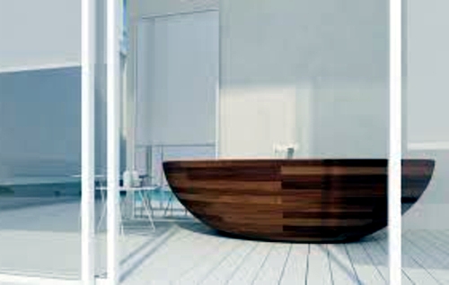 Attractive bathroom with bath from wood Attractive bathroom with bath from wood