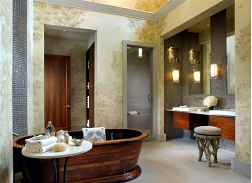 Badezimmer - Attractive bathroom with bath from wood