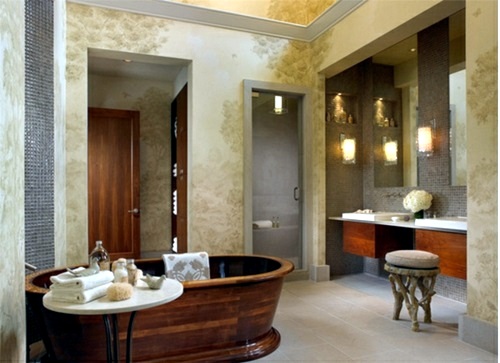 Badezimmer - Attractive bathroom with bath from wood Badezimmer - Attractive bathroom with bath from wood