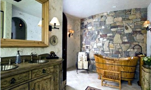 Attractive bathroom with bath from wood Attractive bathroom with bath from wood