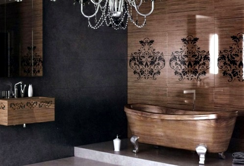 Attractive bathroom with bath from wood Attractive bathroom with bath from wood