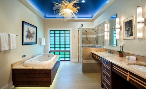 Attractive bathroom with bath from wood Attractive bathroom with bath from wood