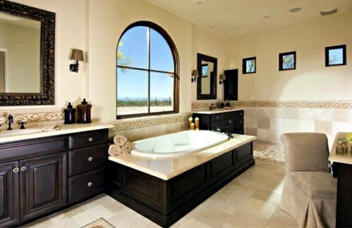 Attractive bathroom with bath from wood Attractive bathroom with bath from wood