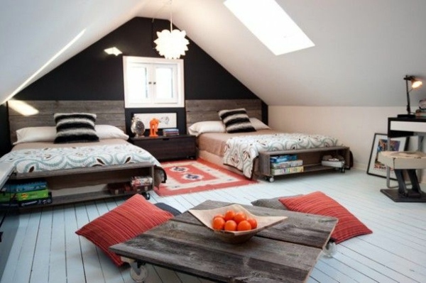 Designed 20 comfortable rooms with sloping ceilings youth