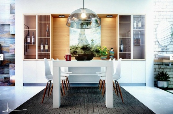 Stylish white decoration in the dining room