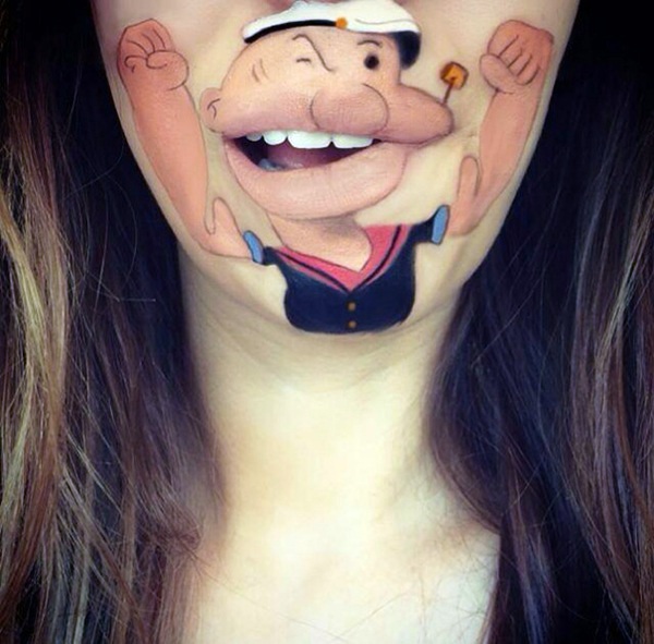 Creative make-up artist transforms her lips in cool cartoon characters