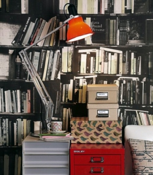 Imitate cool wallpaper pattern that Bookcases - 14 interior design with attractive wall decoration