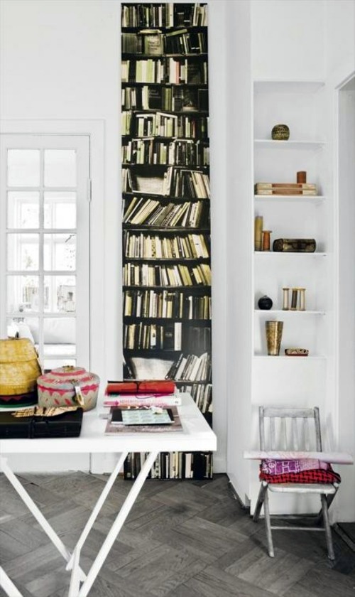 Imitate cool wallpaper pattern that Bookcases - 14 interior design with attractive wall decoration