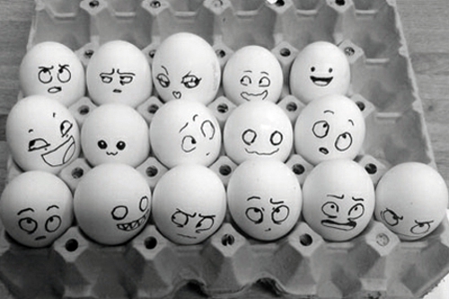 Painted Easter eggs with face