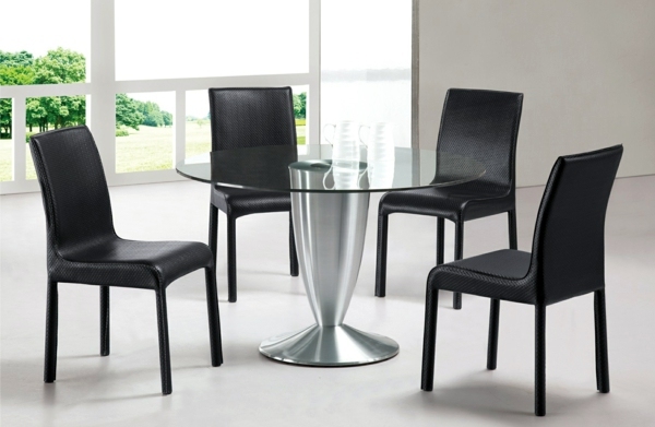 Dining room table with chairs that create a modern feel