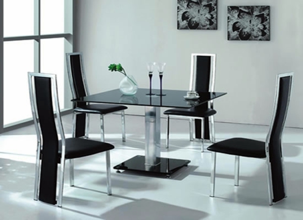Dining room table with chairs that create a modern feel