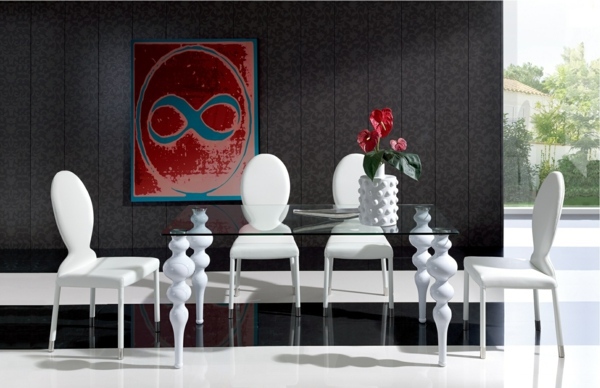 Dining room table with chairs that create a modern feel
