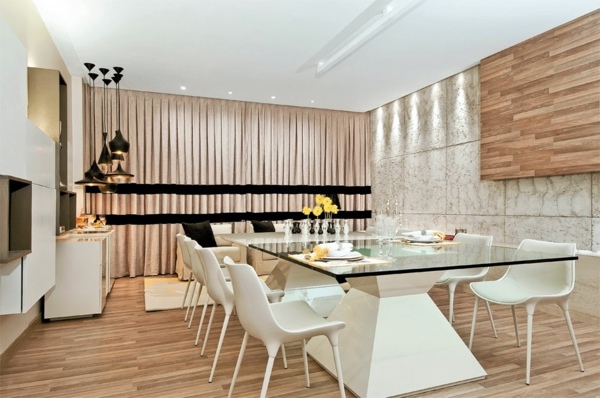 Dining room table with chairs that create a modern feel