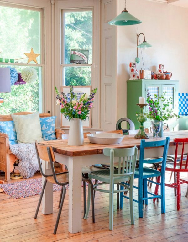 Dining room table with chairs that create a modern feel