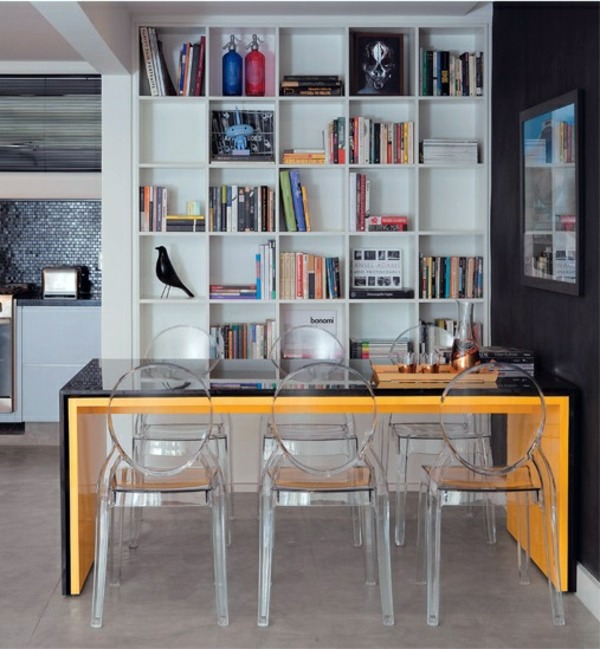 Dining room table with chairs that create a modern feel
