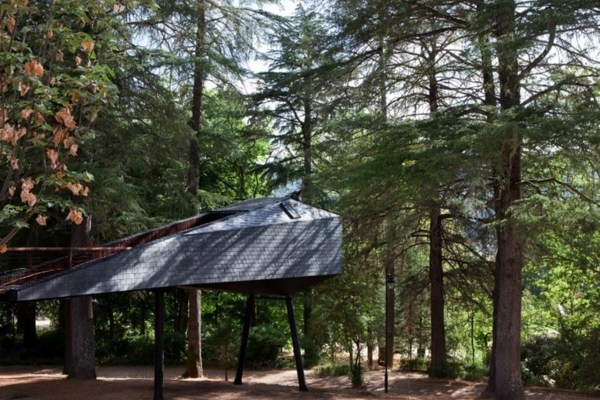 Two snake-like huts in the forest - a new term for tree house